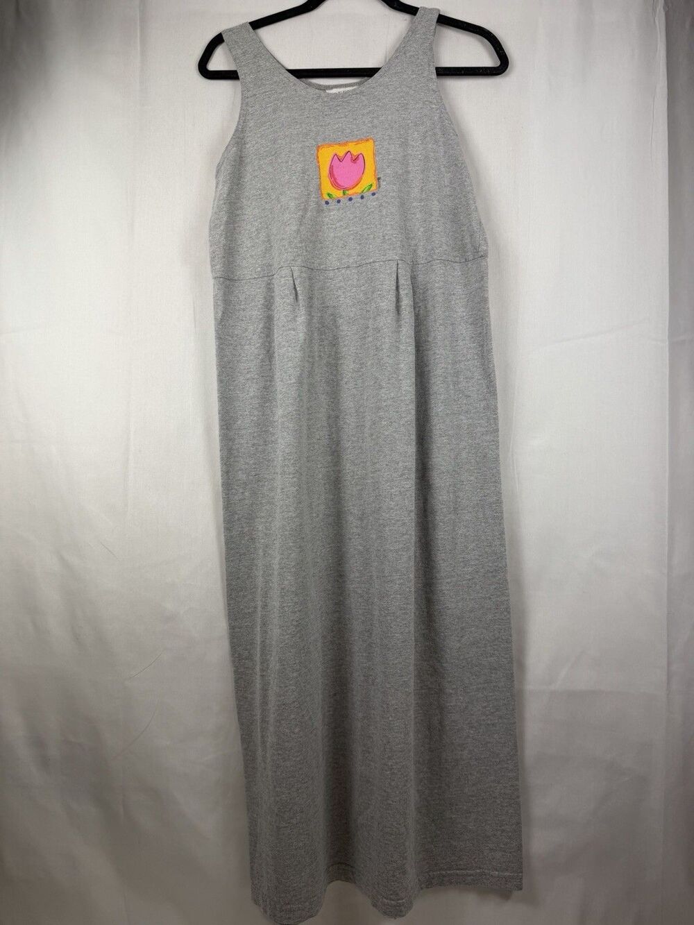 Vintage Fresh Produce Floral Farmers Market Maxi Dress Small Gray Summer